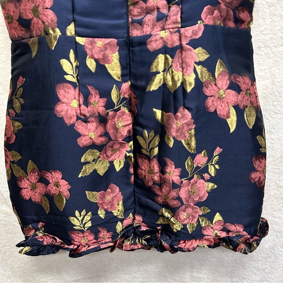 Lulus Pop the Bottle Navy Blue Floral Jacquard Ruffled Mini Dress medium - Picture 6 of 10